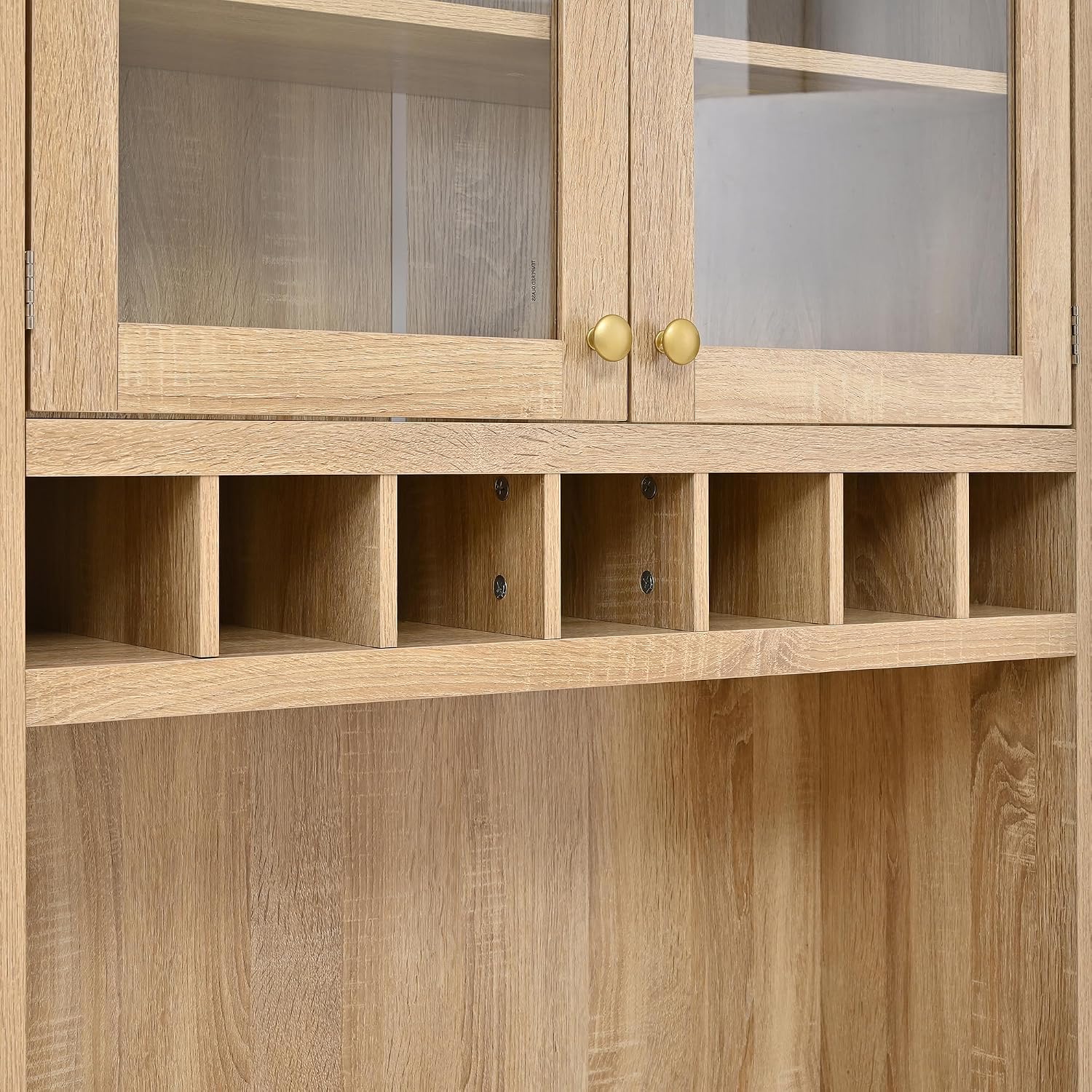 Farmhouse Kitchen Pantry Cabinet 35.4x17.7x74.8inch Freestanding Buffet with Hutch,Tall Kitchen Pantry Storage Cabinet with Wine Rack and Adjustable Shelves for Home Dining Living Room,Natural