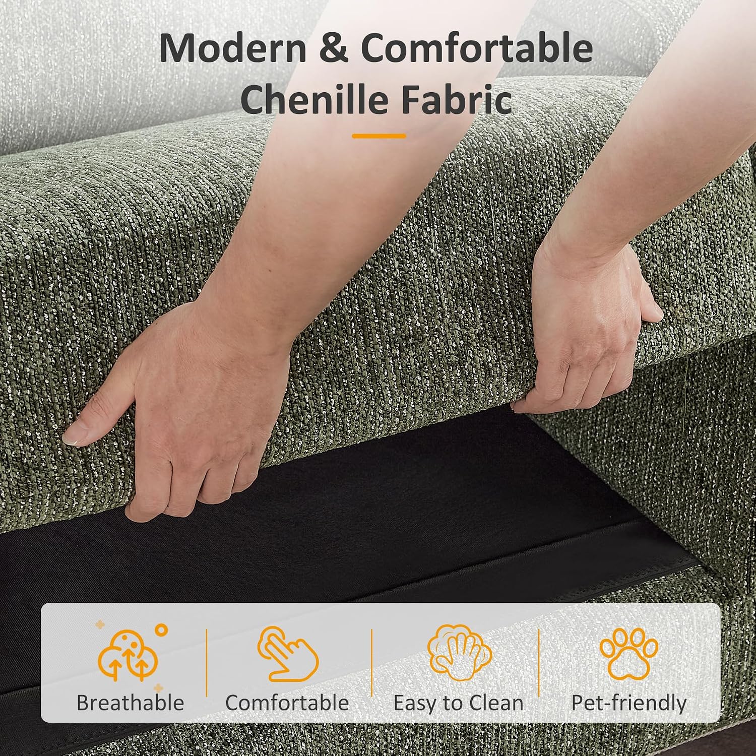99.21" L Shaped Sectional Sofa with Convertible Chaise, Chenille Modern Modular Couch with Storage Box, USB & Type C Port, 4-Seater Cloud Sofa with Metal Legs for Living Room, Apartment, Green