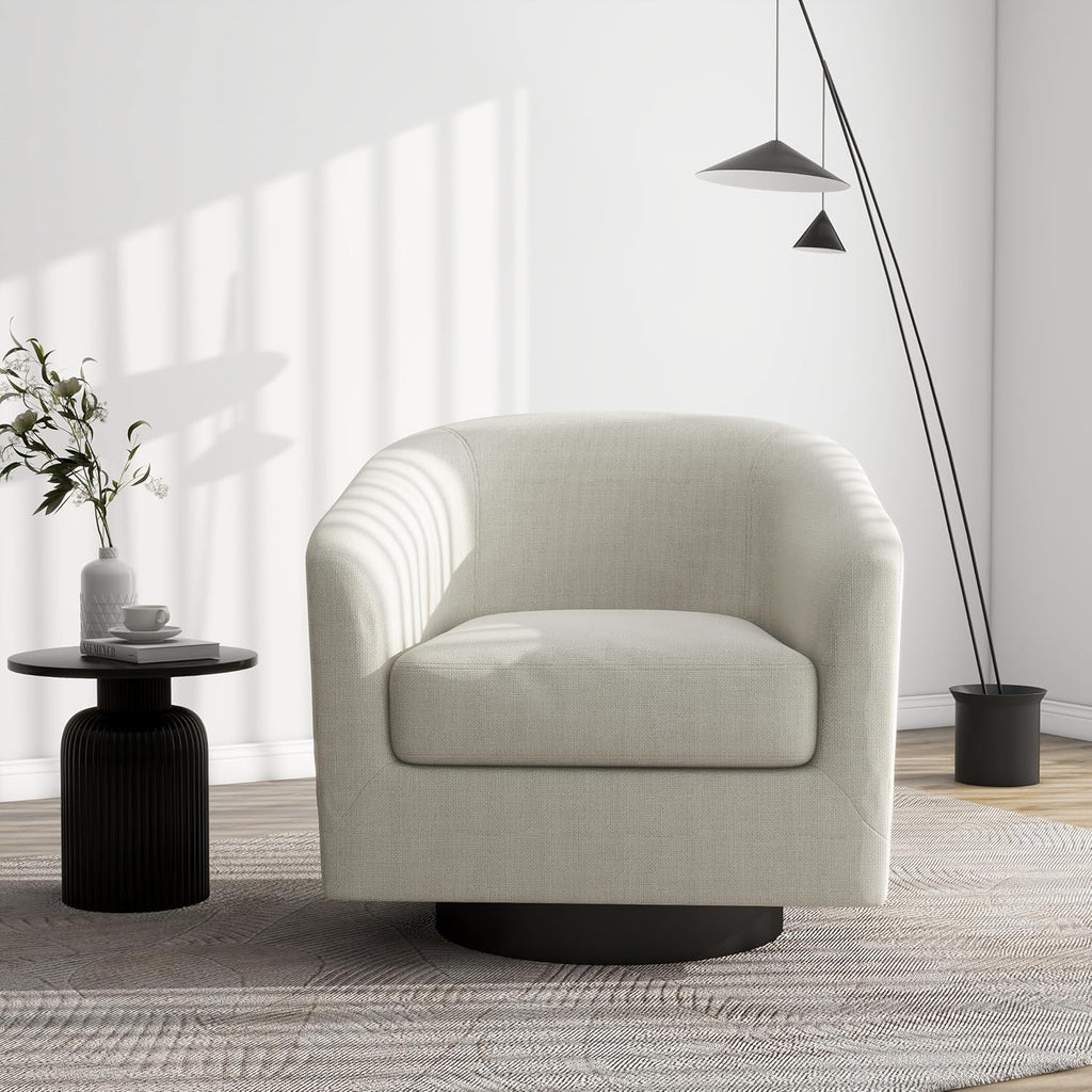Swivel Barrel Accent Chair, Modern Round Chenille Fabric Arm Chair for Living Room, Bedroom, Comfy Club Reading Chairs for Adults