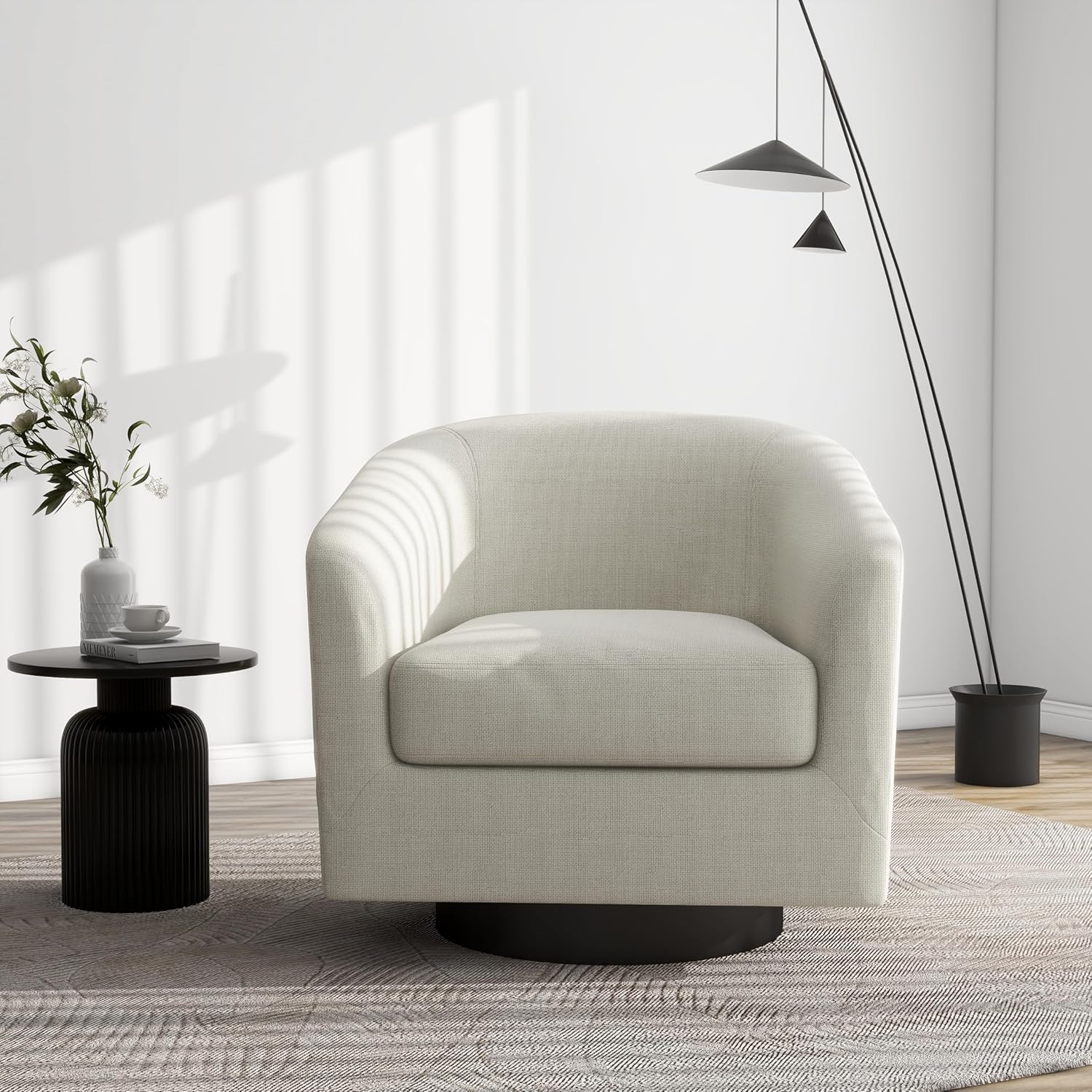 Swivel Barrel Accent Chair, Modern Round Chenille Fabric Arm Chair for Living Room, Bedroom, Comfy Club Reading Chairs for Adults