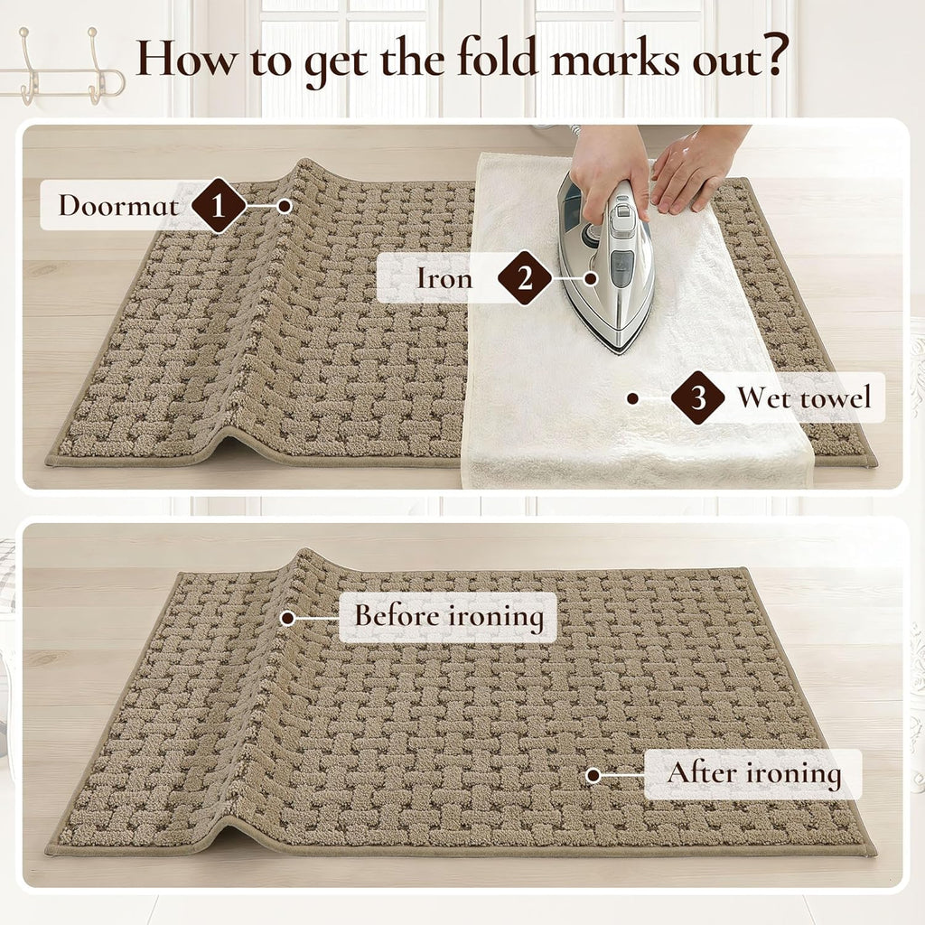 Door Mat Indoor Entrance 32x48, Non-Slip Washable Doormats Entry Way Mats, Dirt Resistant and Absorbent Welcome Mat, Easy Clean Low-Profile Doormat, Front Door, Inside Entrance, Beige
