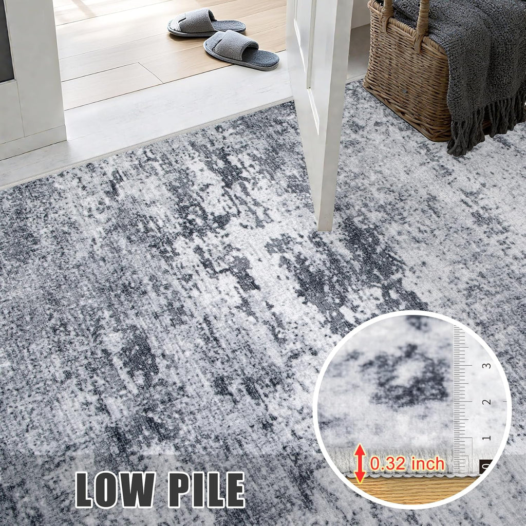 2'x6' Runner Rug Washable Rug: Modern Abstract Soft Thin Runner Rug Grey