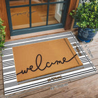 2 Pcs Summer Door Mat, Coco Coir Welcome Doormat with Black and White Striped Mats, Extra Thick & Non-Slip Backing for Farmhouse Front Porch Entryway, Seasonal Layered Porch Décor Floor Mat (Welcome)
