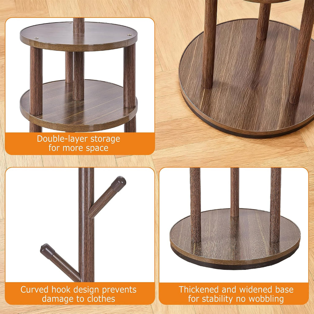 VECELO Coat Rack Freestanding, Entryway Hanger Stand, Umbrella Holder, Hall Tree With Hooks, Floor Standing Tree Stand,Walnut