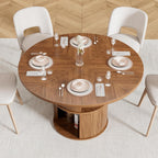 47 inch Round Dining Table for 4, Farmhouse Kitchen Dining Table with 2-Layer Storage Shelf and Fluted Panel, Modern Wooden Dining Room Table for Home, Kitchen, Living Room (Walnut)