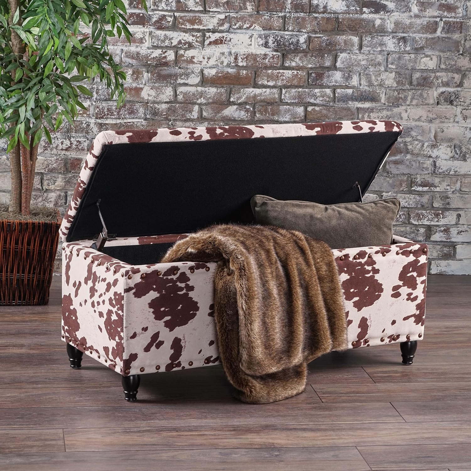 Storage Ottoman for Bedroom End of Bed, Bench Seating with Storage, Large Storage Chest for Living Room with Safety Hinge, Flip Top Benches Furniture for Entryway/Office (Cream+Dark Brown)