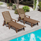 Domi Outdoor Chaise Lounge Chairs Set of 2, HDPE All-Weather Pool Loungers with 5-Position Adjustable Reclining Backrest & Rolling Wheels for Poolside Sunbathing Tanning, Brown