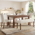 Merax 6-Piece Dining Set, Rectangle Kitchen Table with 4 Upholstered Chairs & Bench, Ideal for Dining Room and Living Room, Walnut
