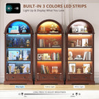 Dystler Curio Cabinet with Glass Doors, 72" Tall Arched Display Cabinet with Human Sensor Lights, 4-Tier Display Case for Collectibles Bookcase Living Room, Walnut
