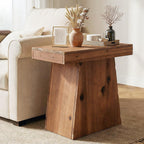 Solid End Table, 23.6" Wood Side Table with Trapezoid Base for Small Space, Living Room, Easy Assembly, Warm Walnut Brown