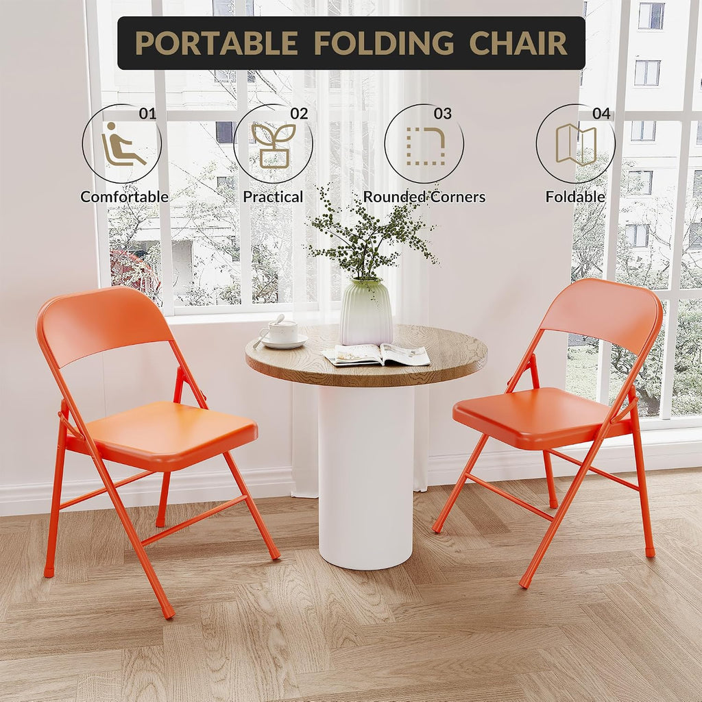 IDEALHOUSE Folding Chairs Set of 2, Heavy Duty Portable Metal Chairs with Steel Seat, Non-Slip Feet, Foldable Stackable Design, 350 Lb Capacity for Office, Weddings, Parties, Indoor & Outdoor Use