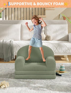 GAOMON Kids Sofa Chair, Sherpa Convertible Toddler Couch with Washable Cover, Crown Design Comfy Children's Reading Chair, Fold Out Sofa Bed for Playroom, Nursery, Girls & Boys (Half Round)