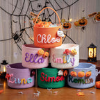 FKOG Halloween Candy Basket, Custom Cotton Rope Storage Bin with Handle, Personalized Trick or Treat Container, Decorative Pumpkin Design (Orange)