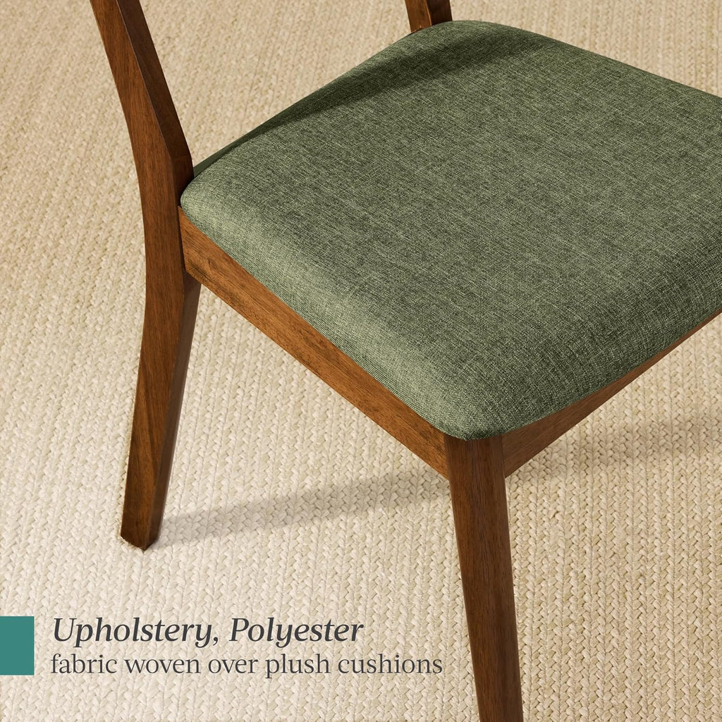 Best Choice Products Dining Chairs Set of 2, Mid-Century Modern Upholstered Wood, Armless w/Seat Cushion, Padded Backrest - Walnut/Moss Green