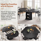 47"–63" Extendable Round Dining Table for 4-8, Expandable Kitchen Dining Table with Hidden 2-Tier Storage Shelf, Space-Saving Oval Dining Room Table with Pedestal Base, Black