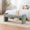 Boucle End of Bed Bench Upholstered Modern Bedroom Bench Channel Tufted Window Bench Comfy Long Ottoman for Living Room/Hallway/Indoor (SAGE, 54" Straight Arm)