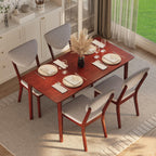 Ahomly 5-Piece Dining Table Set for 4,Solid Wood Kitchen Table Set with 4 Upholstered Linen Chairs, Space-Saving Dining Room Furniture for Apartment, Home, Dark Cherry/Grey
