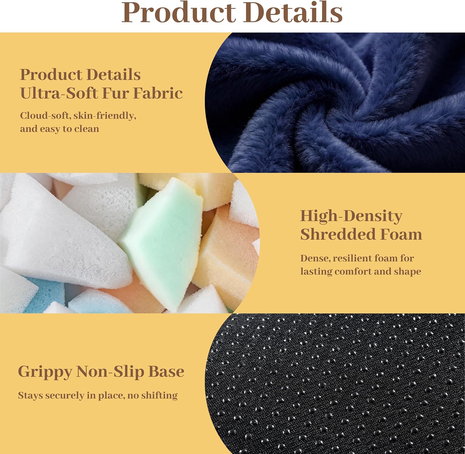 Big Bean Bag Chairs for Adults, Comfy Faux Fur Giant Bean Bag Chair | Fluffy Bean Bags with Back Support & Foam Filled, Reading Beanbag Chair for Living Room Bedroom, Apartment, Dark Blue