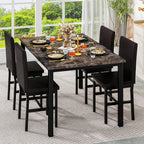 Hooseng 5 Piece Dining Table Set for 4, Faux Marble Kitchen Table with Upholstered Chairs, Modern Dinner Table Set for Dining Room, Apartment, Small Spaces, Brown＆Brown