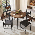 Pamapic Round Dining Table Set for 4, Kitchen Table and Chairs for 4, Dining Room Circle Dinner Pedestal Table, Solid Metal Frame,Space Saving Wood Small Kitchen & Dining Room Furniture,Walnut