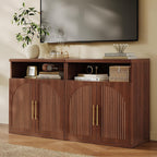 Fluted Buffet Cabinet with Storage, 31.5" Wide Wood Sideboard Credenza with Open Storage Shelf & Adjustable Shelves, Modern Kitchen Entryway Accent Table for Dining Room Living Room Hallway, Walnut