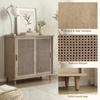 Fat Ant Sideboard Buffet Storage Cabinet, Rattan Credenza Buffet Table, Boho Console Accent Cabinet with Sliding Doors, Coffee Bar Cabinets for Kitchen Entryway Living Room, Natural