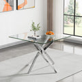 Glass Dining Table,36'' Square Dining Kitchen Table,Modern X-Design Dining Room Table with Silver Metal Base for Dining Room