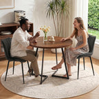 VECELO 3-Piece Dining Table Set, Round Kitchen Table with 2 Velvet Upholstered Chairs, Space Saving Design for Small Apartment & Home Office, Easy Assembly, Walnut & Black