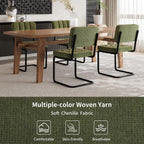 Modern Cantilevered Green Dining Chairs Set of 4, Mid Century Side Dinner Chairs, Armless Backrest, Upholstered Seat, Metal Base, Industrial for Kitchen/Restaurant/Living Room/Cafeteria, Olive