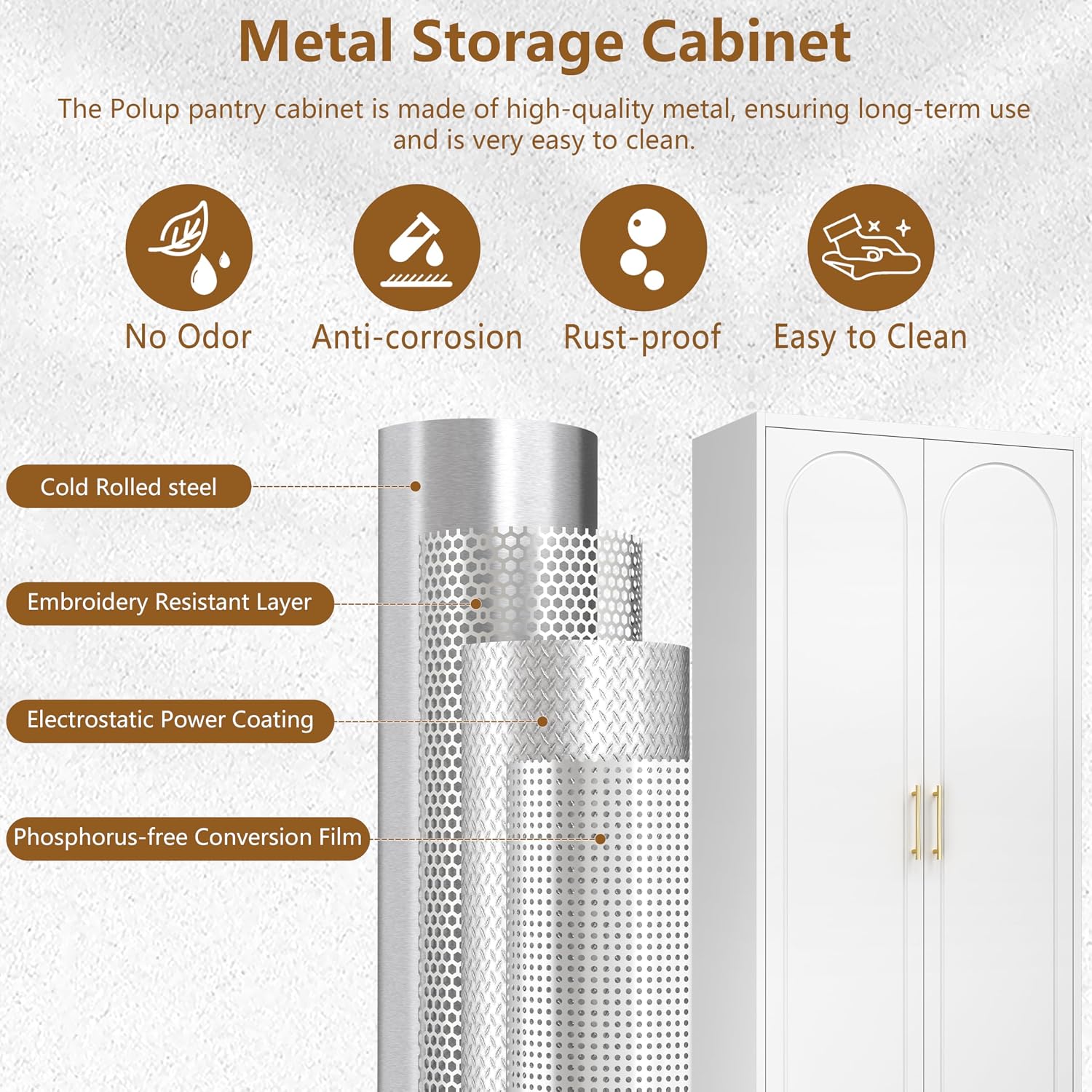 Polup Metal Storage Cabinet with Doors and Shelves, 75 Inch Tall Kitchen Pantry Cabinet, Pantry Cabinets for Kitchen Storage, Freestanding Cupboard for Living, Dining Room, White, Assembly Required