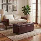 38" Leather Storage Ottoman for Living Room, Rectangular Tufted Storage Bench for Foot, Bright Brown