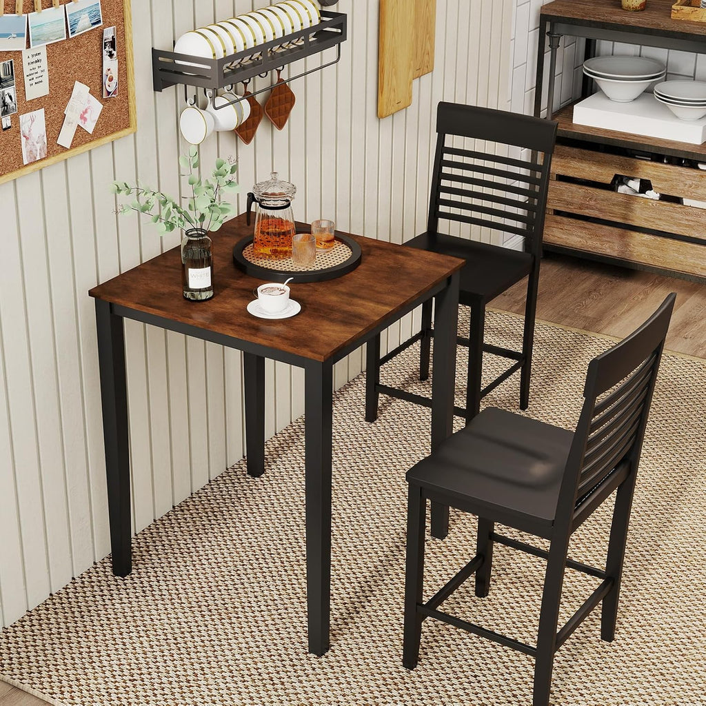 GOFLAME Square Bar Table, Counter Height Pub Table with Rubber Wood Legs, 30 x 30 x 36 Inch Cocktail Table, Dining Table for Kitchen, Bistro, Restaurant, Small Space, Black & Brown