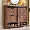 OKD Shoe Storage Cabinet with 2 Flip Drawers & Sliding Door, Farmhouse Entryway Shoe Organizer, Freestanding Rustic Hidden Shoe Rack Cabinet for Entryway, Rustic Walnut