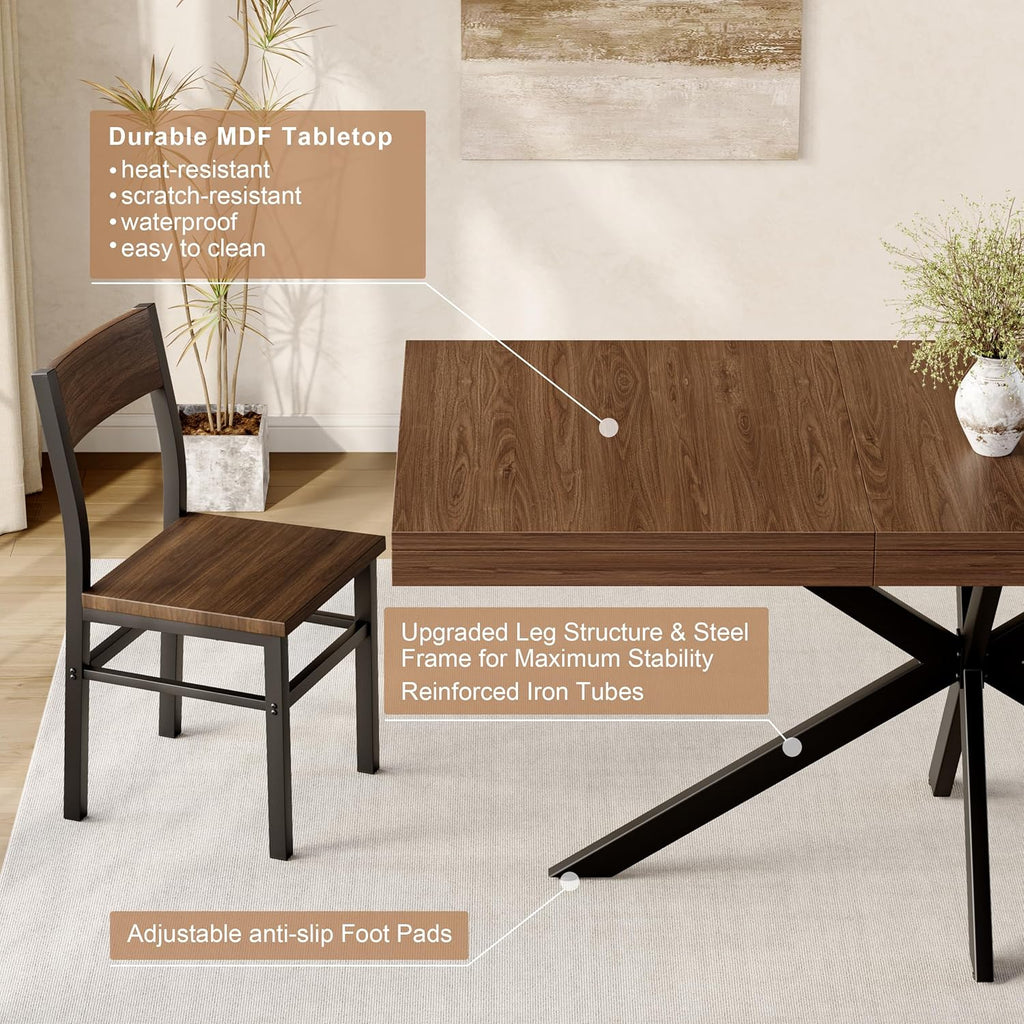 Extendable Dining Room Table for 4-6-8, Large 55''-70.9'' Wood Rectangle Expandable Dining Table with Hidden Storage, Space Saving Farmhouse Kitchen Table for Dining Room Kitchen Office,Walnut