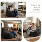 ZurNesfure Bean Bag Chair 3FT Plush Lounger Beanbag with Filler No Assembly Giant Bean Bag with Handle Side Pocket&Machine Washable Cover Large Bean Bag Chair for Adults Home Dorm (Darkgrey, Medium)