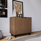 Sideboard Buffet Cabinet Storage for Entryway with Doors, Modern Fluted Shoe Organizer with Adjustable Shelves, Freestanding Hidden Shoe Rack with Black Metal Legs for Front Door Entrance, Living Room
