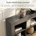 LITTLE TREE Console Table with Storage, 63-Inch Long Sofa Table, Entryway Table with Cubes, Farmhouse Storage Shelves for Entryway, Living Room, Grey + Black