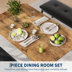 Dining Table for 4, 3-Piece Kitchen Table Set for 4 with Wooden Tabletop and Metal Frame, Industrial Kitchen Table with 2 PU Leather Benches for Bar, Dining Room, Restaurant(43''x28''x30''), Retro