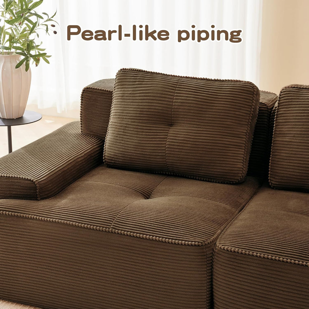 Oversized Modular Sectional Sofa, Modern V Shaped Corner Boneless Couch with Ottoman, Comfy 5 Seater Cloud Sleeper Sofa with Deep Seat, Customizable Layout Couches for Living Room, Apartment, Brown