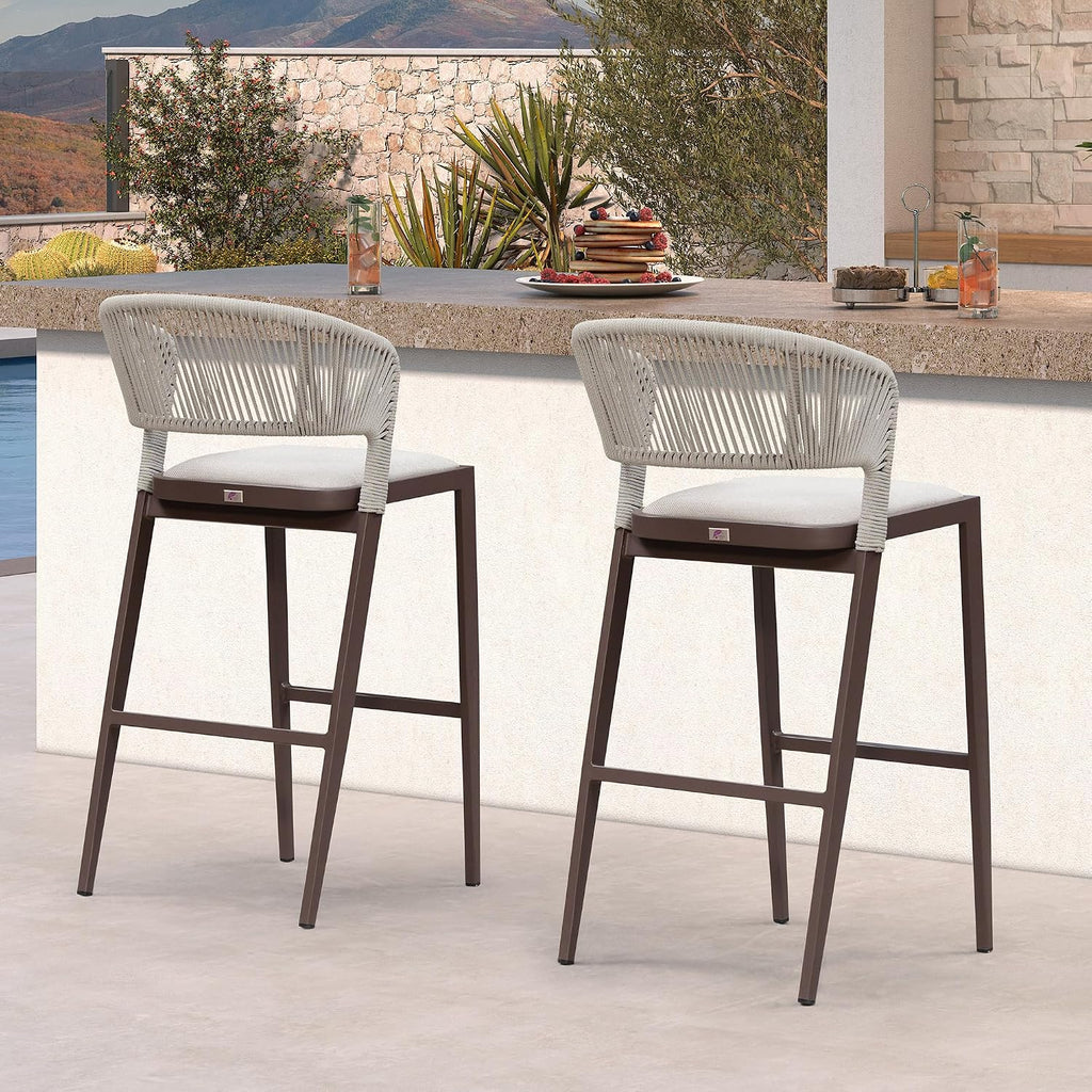 PURPLE LEAF Bar Stool Set of 2 Outdoor Bar Chairs with Footrest Bar Height Stools for Indoor Wicker Coffee Barstools