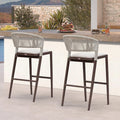 PURPLE LEAF Bar Stool Set of 2 Outdoor Bar Chairs with Footrest Bar Height Stools for Indoor Wicker Coffee Barstools