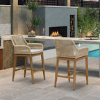 PURPLE LEAF Outdoor 24" Counter Height Bar Stools Chair Set of 4, All Weather Rattan and Aluminum Patio Bar Stool with Cushion for Indoor and Outdoor, Kitchen Island, Teak