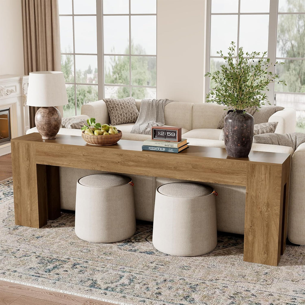 Epecoya 94.5 Inch Extra Long Console Table, Farmhouse Large Wooden Entryway Table, Long Sofa Table Behind Couch for Spacious Living Room Hallway, Natural Oak Brown