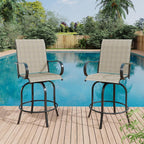 Outdoor Swivel Bar Stools Set of 2, Bar Height Patio Chairs with High Back & Armrest, All-Weather Textilene Fabric 360° Swivel Tall Barstools for Patio, Deck, Backyard, Garden