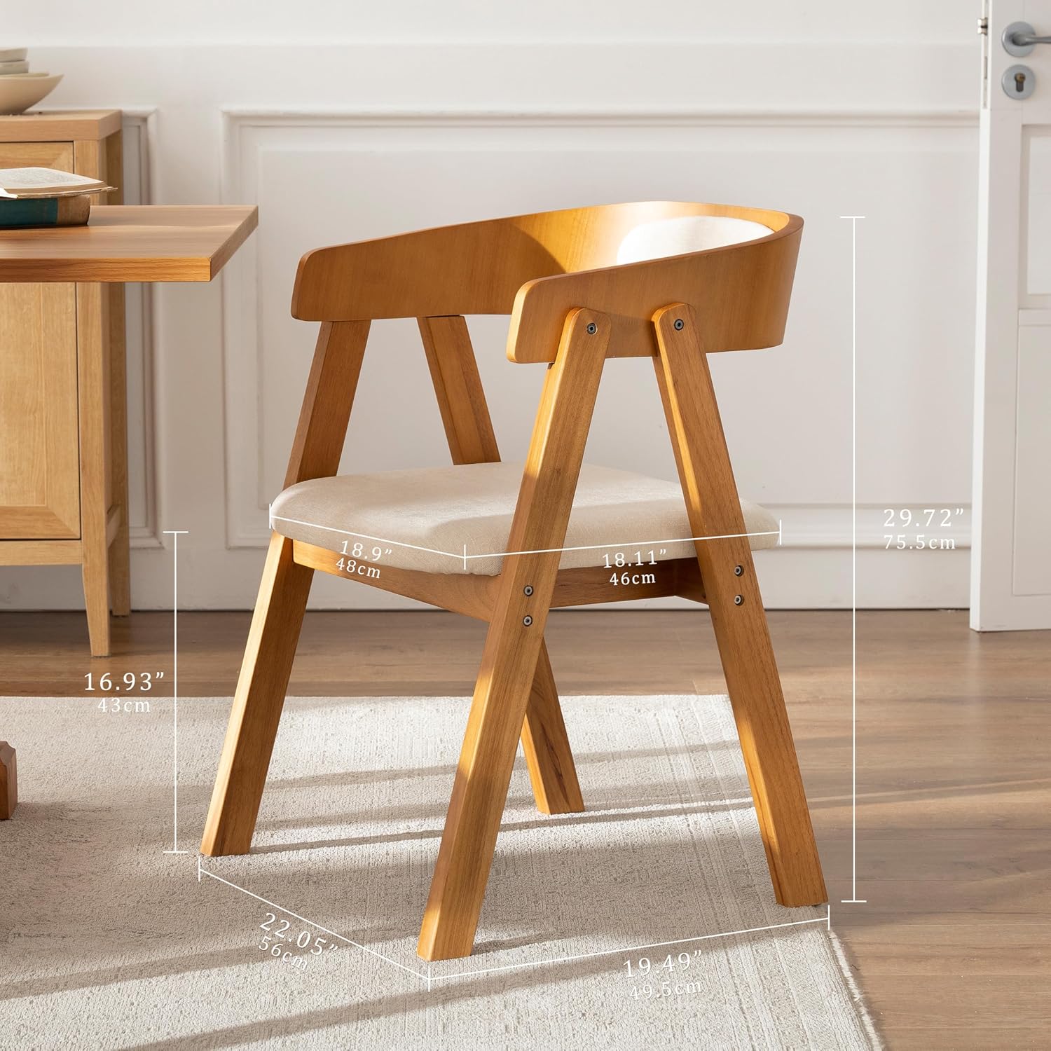 Chogori Wooden Dining Chairs, Modern Dining Room Chairs with Arms and Upholstered Seat, Farmhouse Style Chairs for Kitchen, Dining Room, Living Room (Dark Oak, Set of 6)