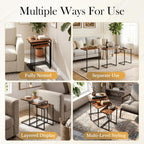 SUPER DEAL Nesting Tables Set of 3, Industrial C Shaped End Table Stackable Coffee Table Heavy Duty Metal Frame for Small Space, Living Room, Bedroom, Side Table Tray for Laptop Snack, Rustic Brown