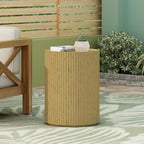 Round Outdoor Side Table: MGO Cylindrical Patio Table with Wood-Like Texture & Antique Brown Finish for Patio Balcony & Garden - Rustic Accent Table for Outdoor Indoor Use by Adults