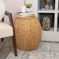 Eyely SSL1000A Noel 17" Bohemian Handwoven Hyacinth Barrel Wicker Storage Basket with Lid Side Table, Accent Table for Bathroom, Bedroom, Living Room, Natural