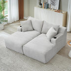 Eafurn Oversized Double Chaise Lounge Indoor with Cup Holders & Side Pocket, 71" Plush Corduroy Boneless Chaise Lounge Sofa with High Density Sponge & Deep High Seat Comfy Sleeper Couch Bed