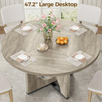 IRONCK 47.2" Round Dining Table for 4-6 People, Wooden Dining Room Table with H-Shape Pedestal Base, Farmhouse Dinner Table, Circle Kitchen Tables for Dining Room, Kitchen, Apartment, Light Gray